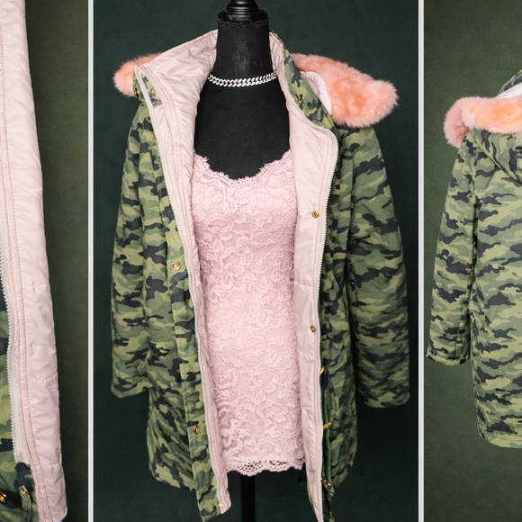 Camouflage Utility Jacket with Pink Fur Trim - Picture 3 of 4